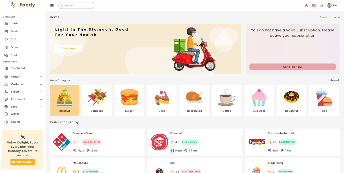 Foody - Food Delivery Web App & Mobile Admin